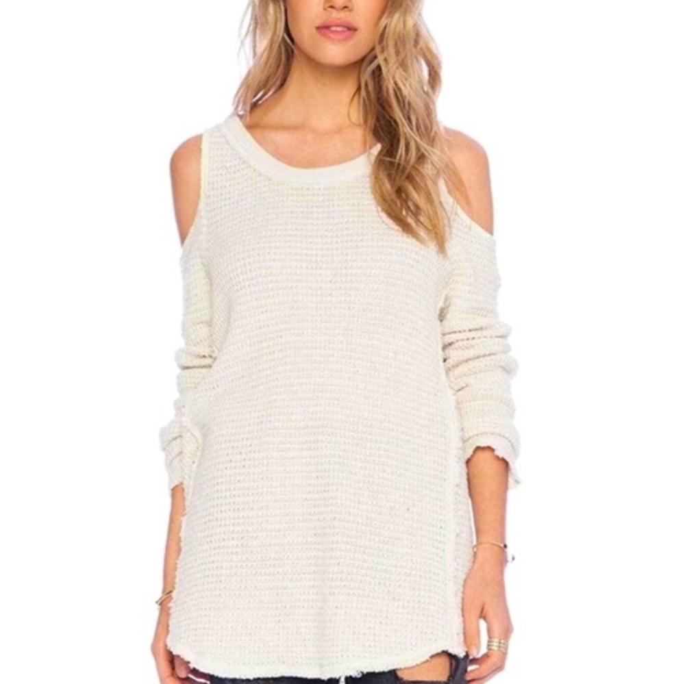 Free People Ivory Sunrise Cold Shoulder Knit Sweater, Women's Medium
